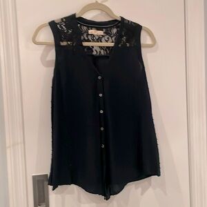 Textured and Lace Edme & Esyllte Navy Blue and Black Blouse - Size 0